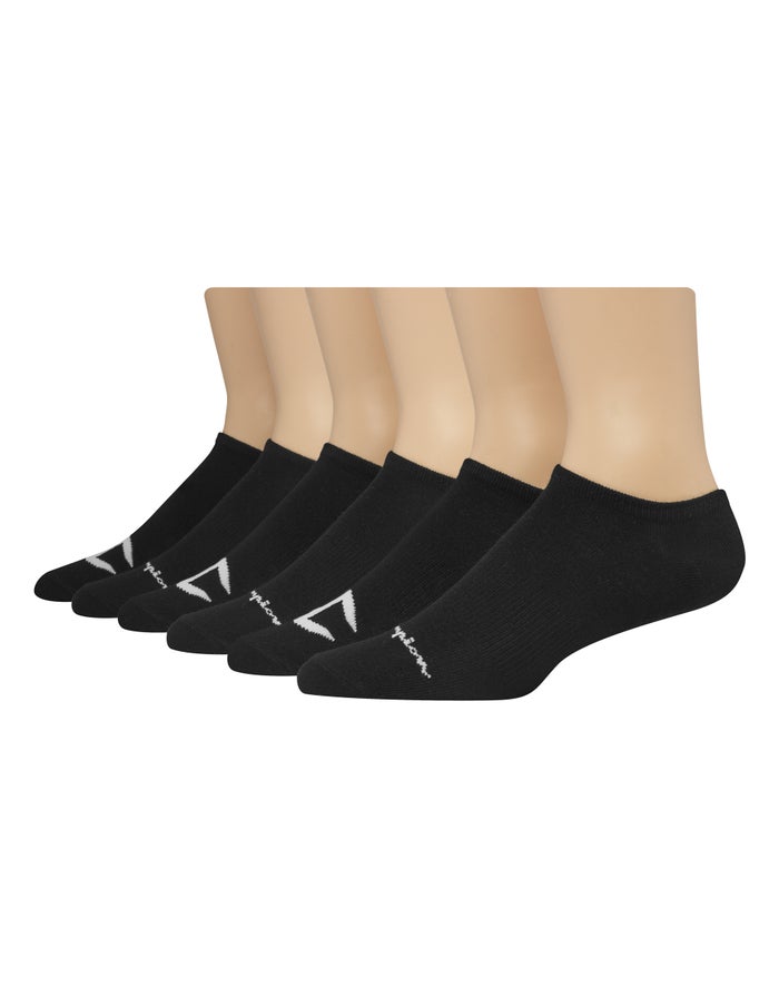 Champion Mens Socks NZ - Super No-Show Multi Logo 6-Pairs Black ( 3024-PLZBA )